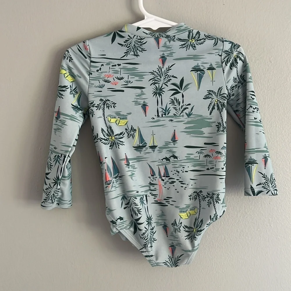 Carter's Kids Swim Rashguard - Gray with Pink and Green Accents